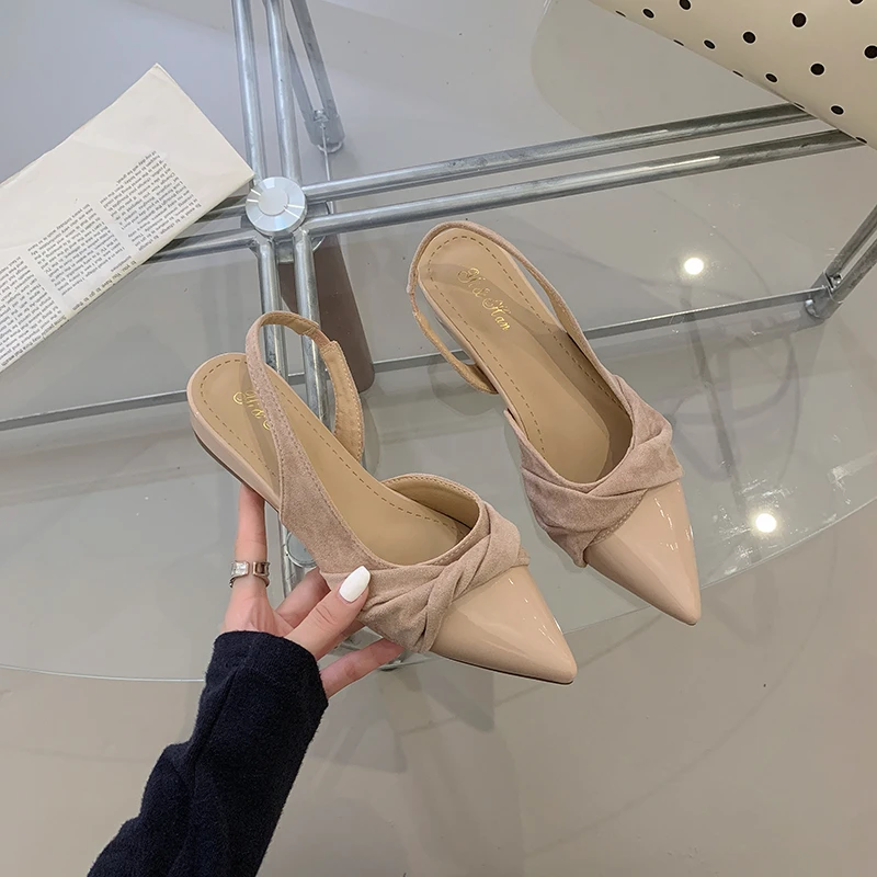 French Beautiful Summer 2026 New Pointed Toe Cat Heel Mid High Heel Nude Women's Sandals Breathable Hollow out Modern Minimal...