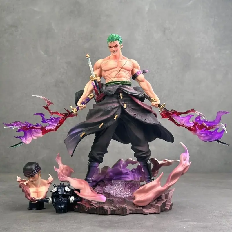 

New 28CM One Piece Roronoa Zoro Golden Mountain Aura Burst Figure Double Head Carved Large Desktop Model Decor Collectible Toys