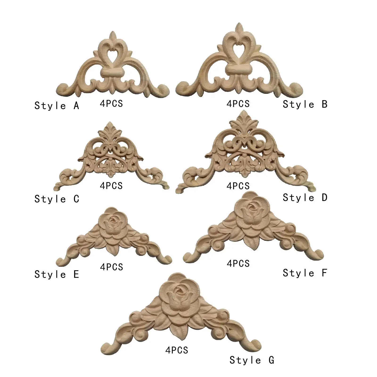 

4Pcs Wood Carved Appliques Onlays Onlay Corner DIY Wooden Carved Wood Appliques for Wardrobe Cupboard Wall Furniture Decoration