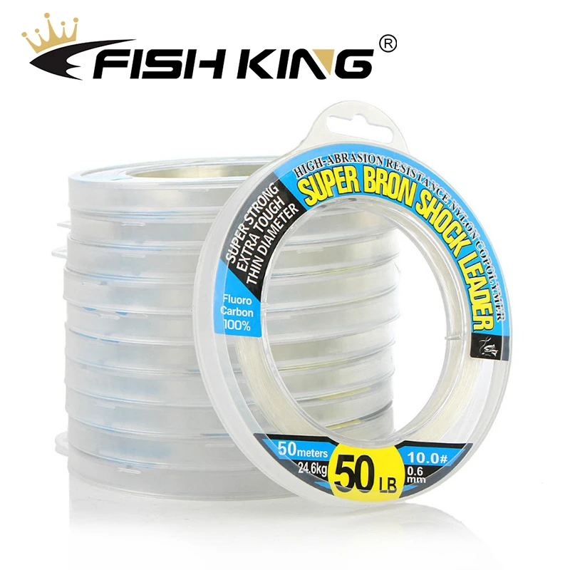 FISH KING 50M 100% Fluorocarbon Fishing Line Carbon Fiber Line 10-50LB 4.5-24.6KG Monofilament Sinking Line Sea fishing