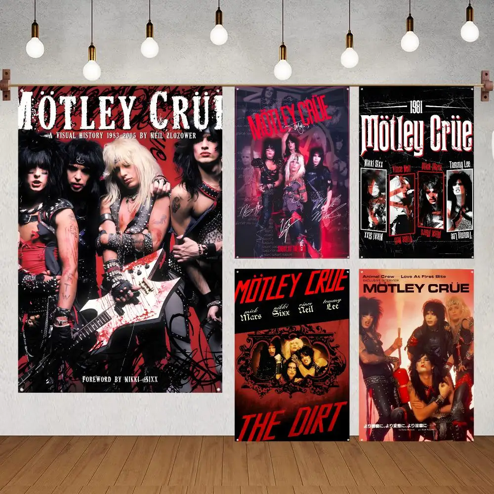 Band Glamrock Motley Crue Flags for indoor decoration with no edging and four corner rings for easy hanging
