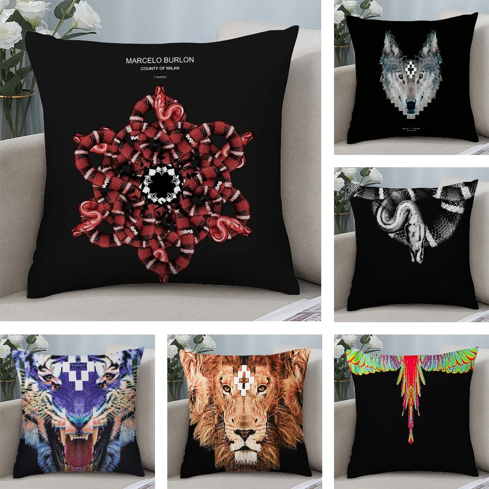 

M-MarceloS B-Burlon Pillow Case Short Plush Pillow Covers Sofa Decorative Gift Home Double-sided Printing Cushion Cover