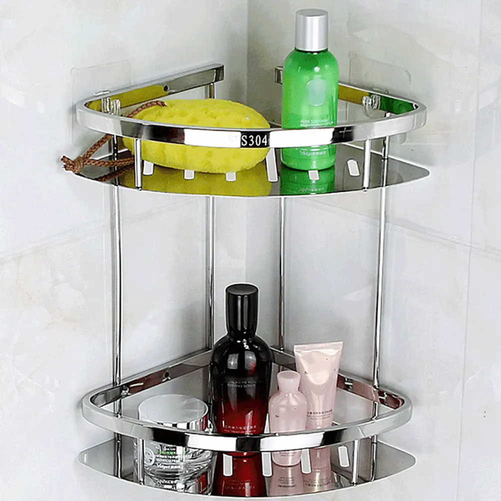 

Double Layer Stainless Steel Triangle Bathroom Shelf Corner Storage Rack for Soap Cleanser Lotion Toothpaste Organizer Space
