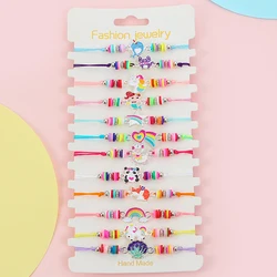 12Pcs/set Cute Cat Colorful Rope Rainbow Unicorn Charm Bracelets For Women Girls Birthday Christmas Jewelry Friendship Gift