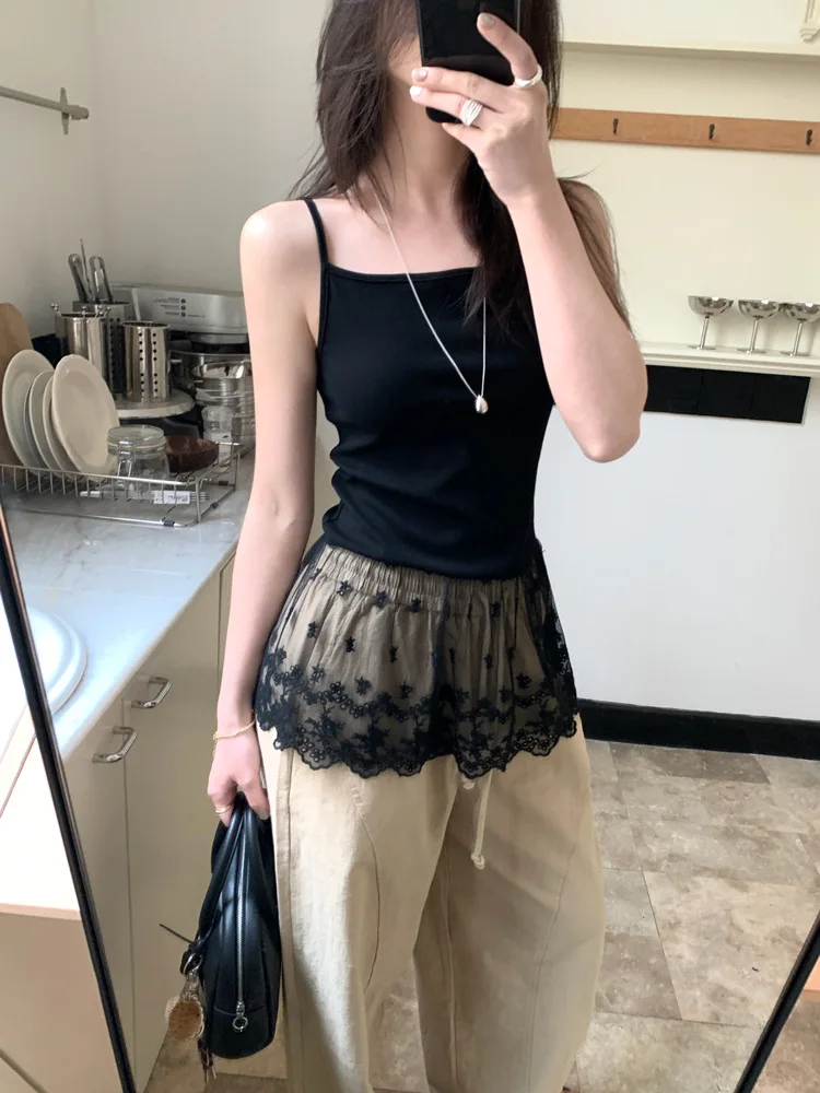 

2025 New Lace Patchwork Sleeveless Top Thin Layered Tank Top Basic Casual Women's Summer Clothes