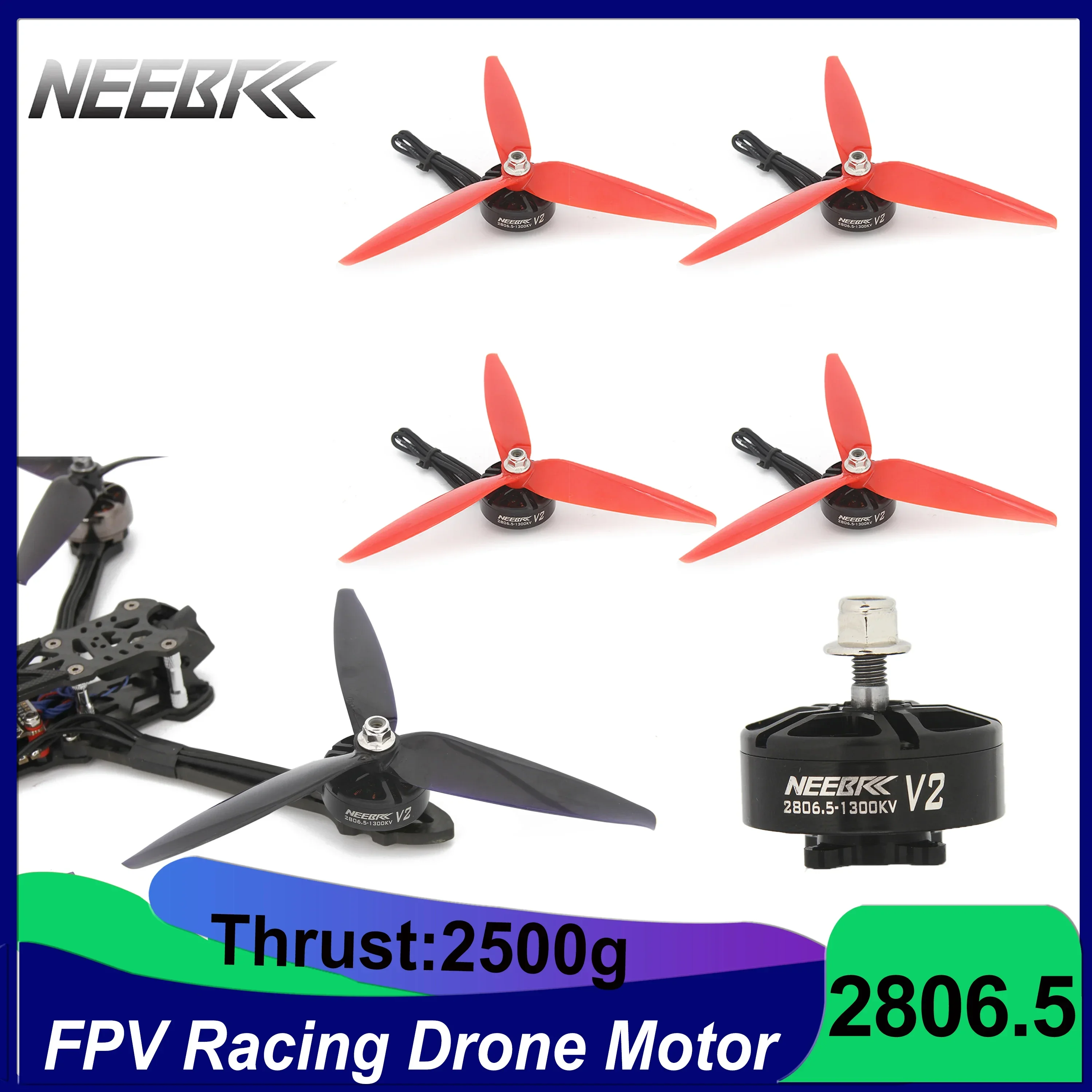 

2806.5 1300KV 3-6S Brushless Motor w/ Propeller Blades for APEX Mark4 Mark5 XL5 7/8/10inch FPV Racing Drone Freestyle Long Range