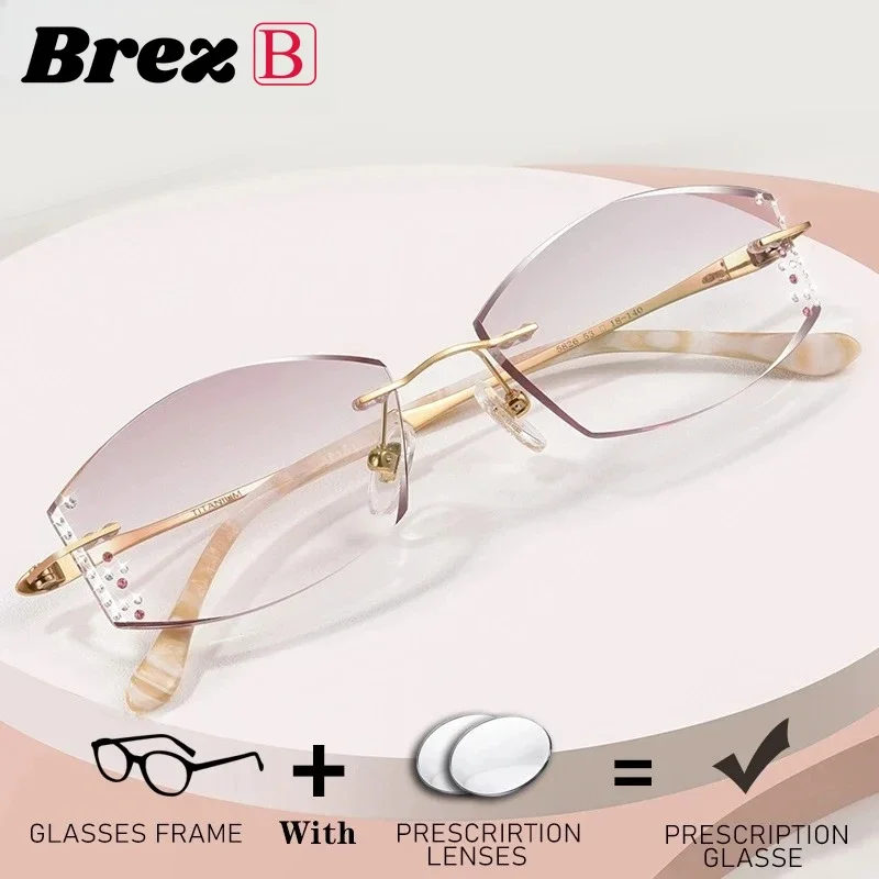 

Элитные женские безободковые очки с бриллиантами, градиентные цветные линзы по рецепту, для коррекции близорукости и чтения, из чистого титана, оптические