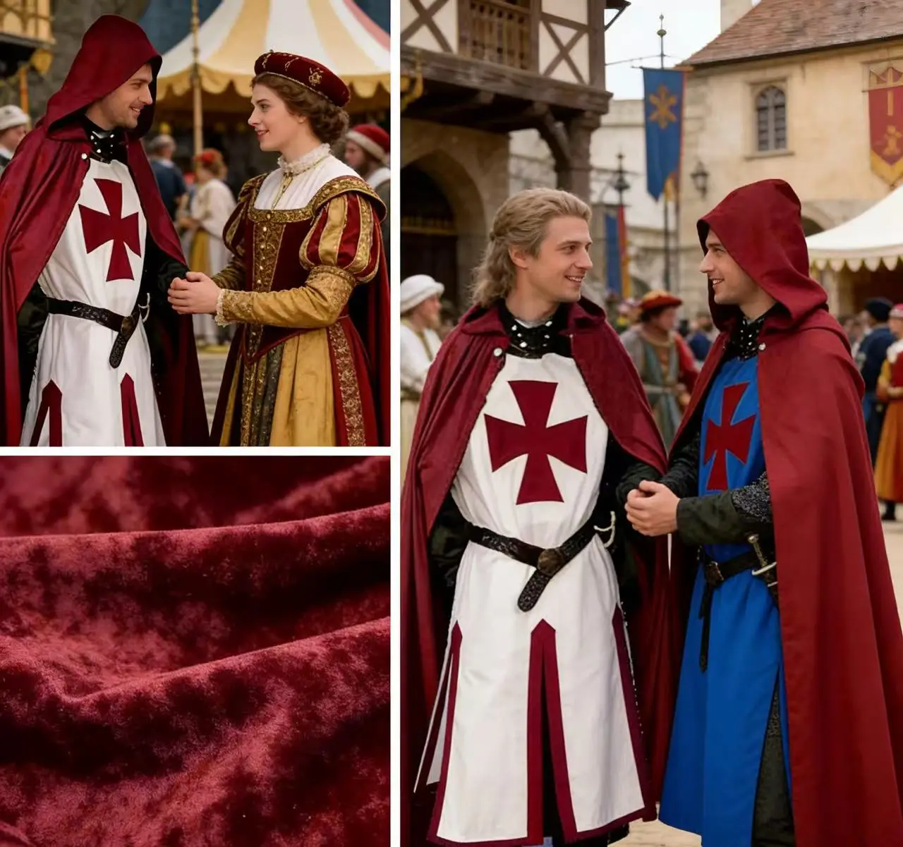 ชุดคอสเพลย์เสื้อคลุมอัศวินเทมพลาร์ยุคกลาง ไซส์ S-4XL สำหรับผู้ชาย ชุดยุคเรอเนซองส์ ฮาโลวีน เสื้อคลุมนักรบ ผ้าคลุมป้องกันโรคระบาดสีดำ