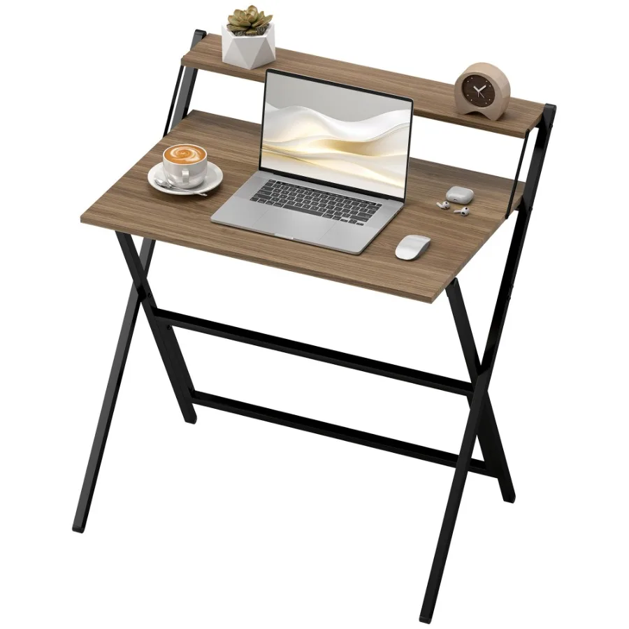 HOMCOM Folding Computer Desk 32 Foldable Desk with Monitor Shelf for Small Space Home Office Study Easy Assembly Walnut
