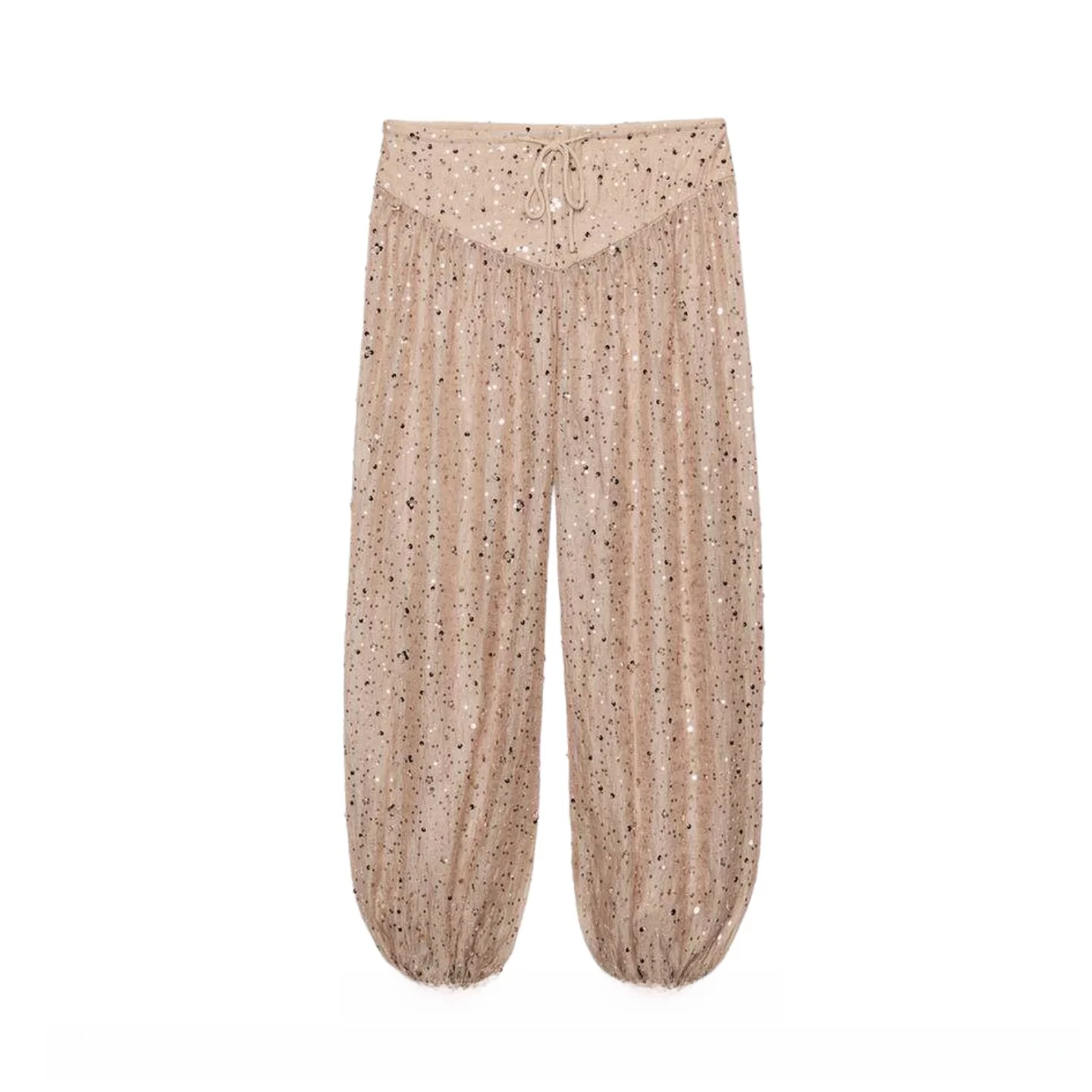 Fashionable Loose Casual High Waist Belted Design Bead Cuffed Long Trousers Women's New Arrival Summer 2026 Ladies Pants