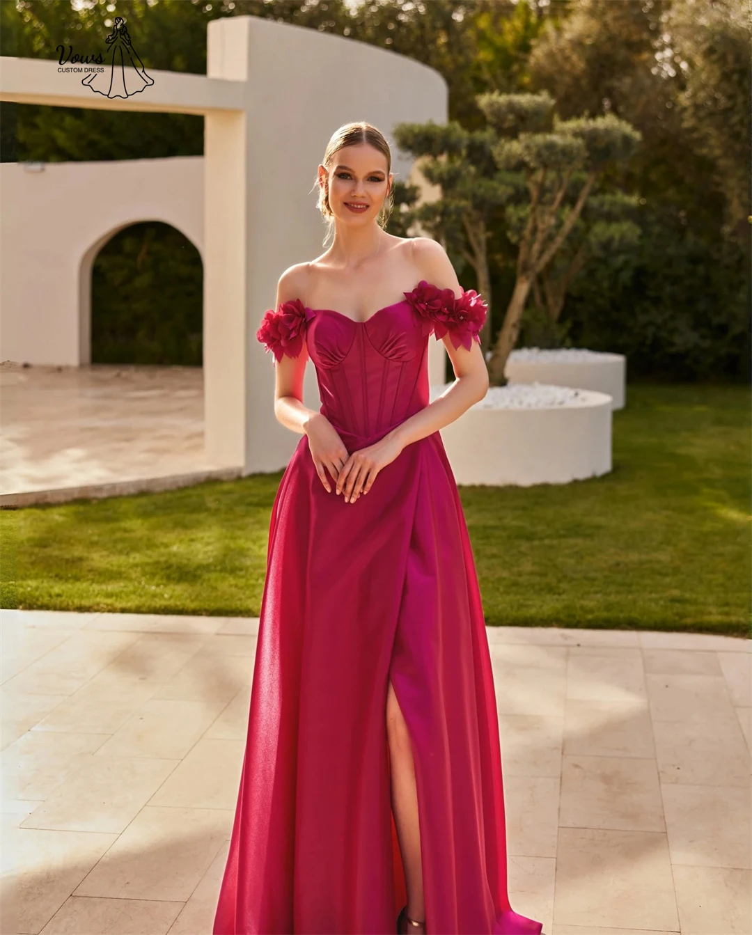 

Vows Custom Made Elegant Party Dresses for Wedding Woman Ceremony Dress Candle Ball Gown Dress Fishtail Skirt Slit Robe Soiree