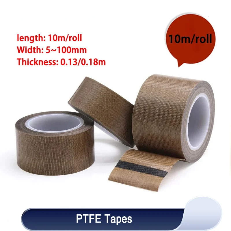 10m/roll PTFE Tape Adhesive Cloth Insulated Vacuum High Temperature Resistant Electrical Heat Insulation Sealing Tapes