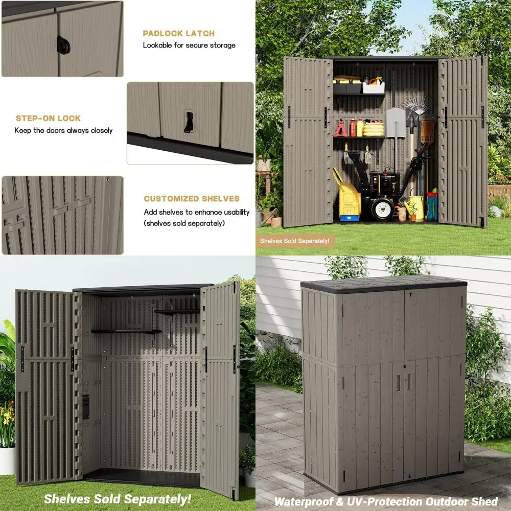 

Коричневый атмосферостойкий уличный шкаф для хранения вещей, 57 кубических футов, для мебели для патио, садовых инструментов, аксессуаров для бассейна и газонокосилок