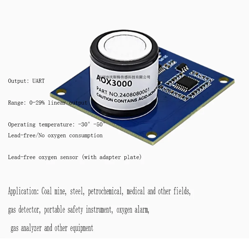 Lead-free oxygen sensor module charged chemical oxygen battery AOX3000Z01