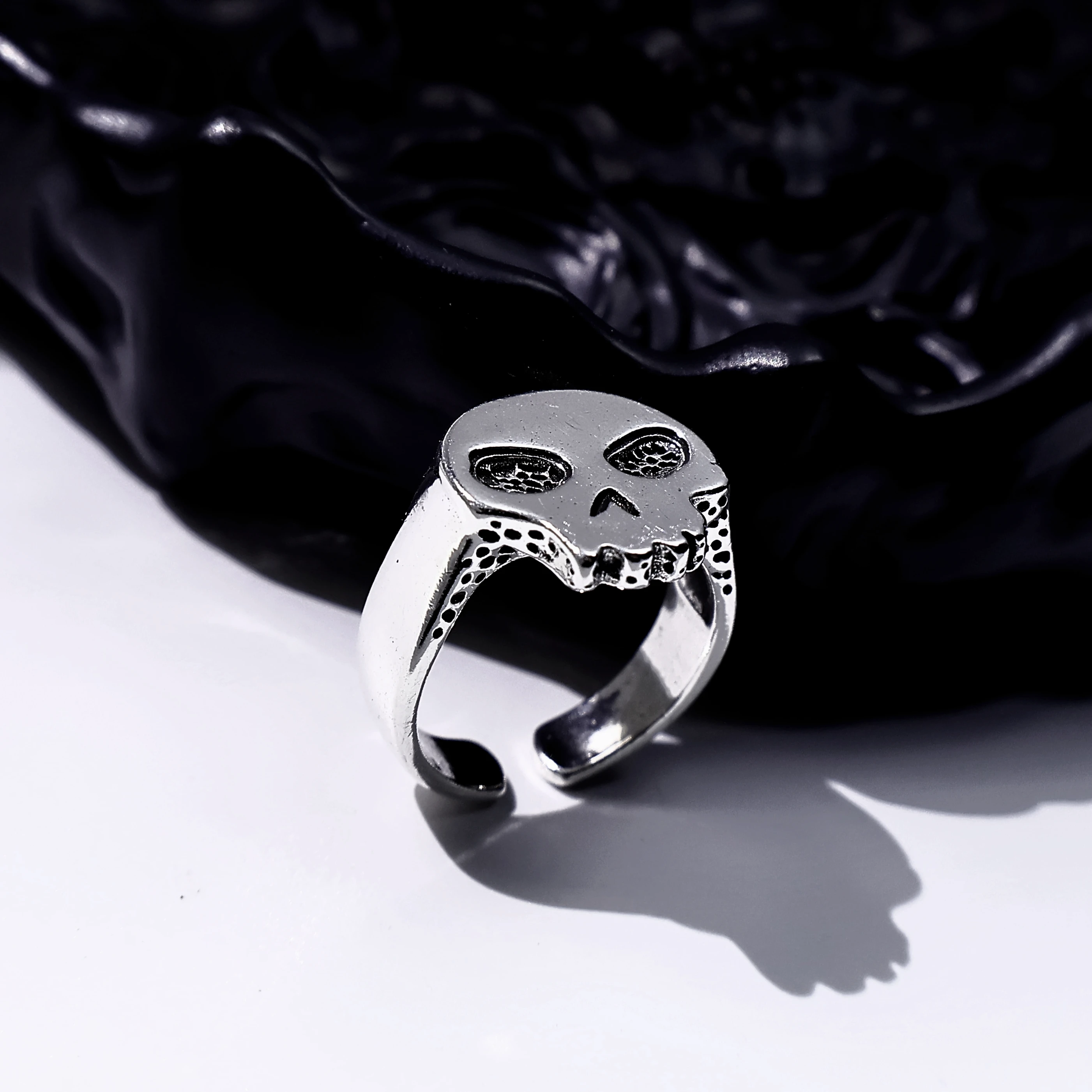 Retro Cartoon Skull Adjustable Open Ring For Men Silver-plated Copper Gothic Punk Edgy Indie Jewelry Niche Accessories Cool Gift