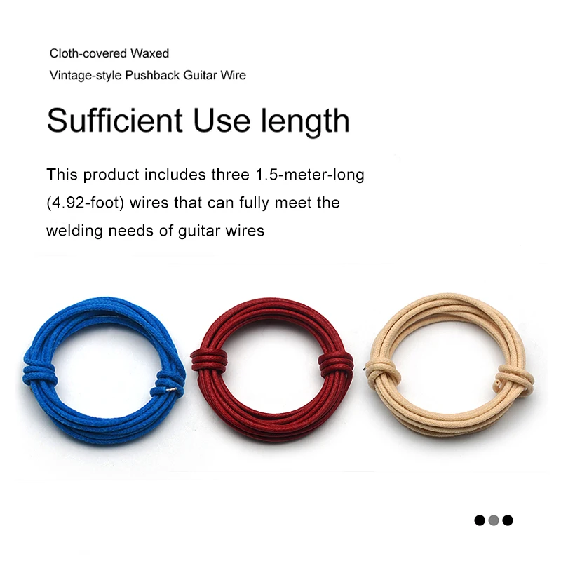 Cloth-covered Waxed Vintage-style Pushback Guitar Wire - 4.5 Meter (Blue-1.5 Meter, White-1.5 Meter, Red-1.5 Meter)