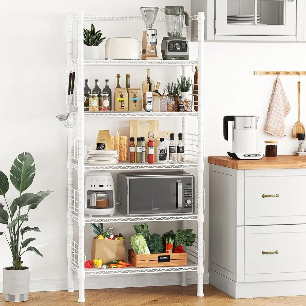 5-Shelf Metal Storage Rack, 400lb Capacity, Ideal for Home & Garage, 21.2W x 9.4D x 59.2H, White