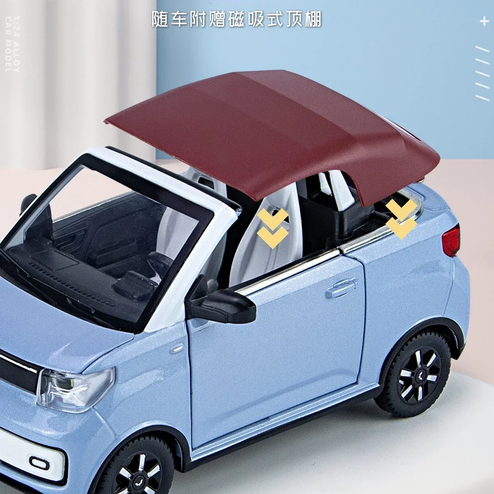 1:24 WULING HONGGUANG MINI EV convertible Diecast Metal Alloy Model car Sound Light Pull Back Collection Kids Toy Gifts A525