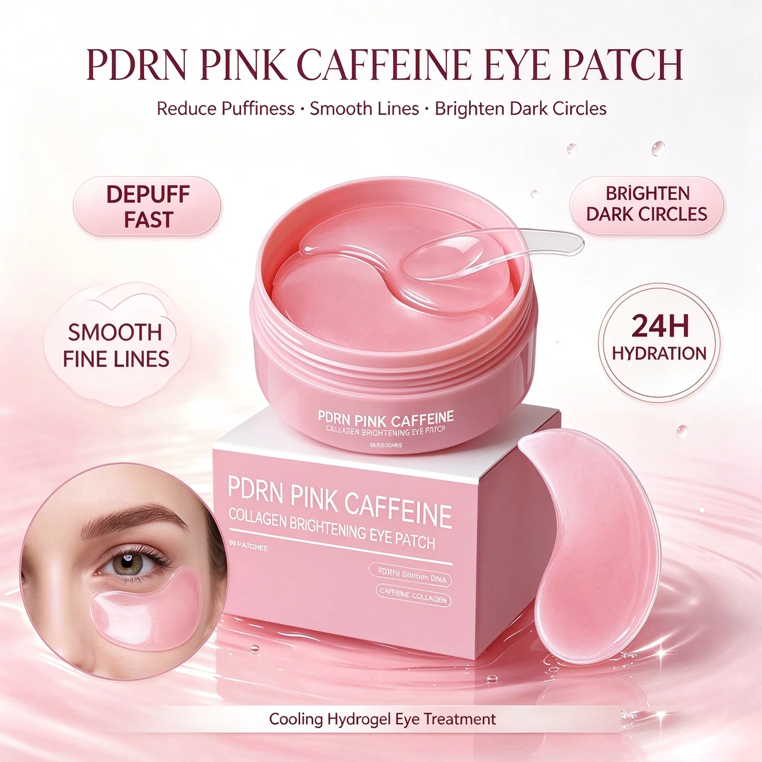 PDRN Caffeine Collagen Gel Eye Patches Reduce Dark Circles Puffiness Under Eye Bags Firm Smooth Youthful Radiant Skin