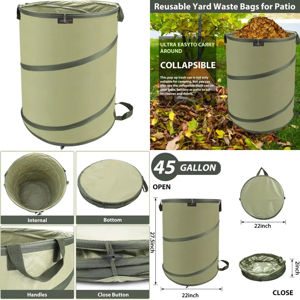 

yudi & garden 45 gallon collapsible garden bag｜collapsible trash can｜camping trash can, use for gardening cleanup or party waste