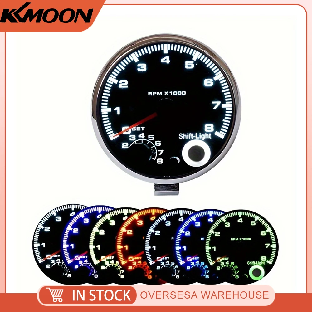 7 Led Colors Background Light 3.75'' Car Universal Black Tachometer Gauge Blue Inter Shift Light