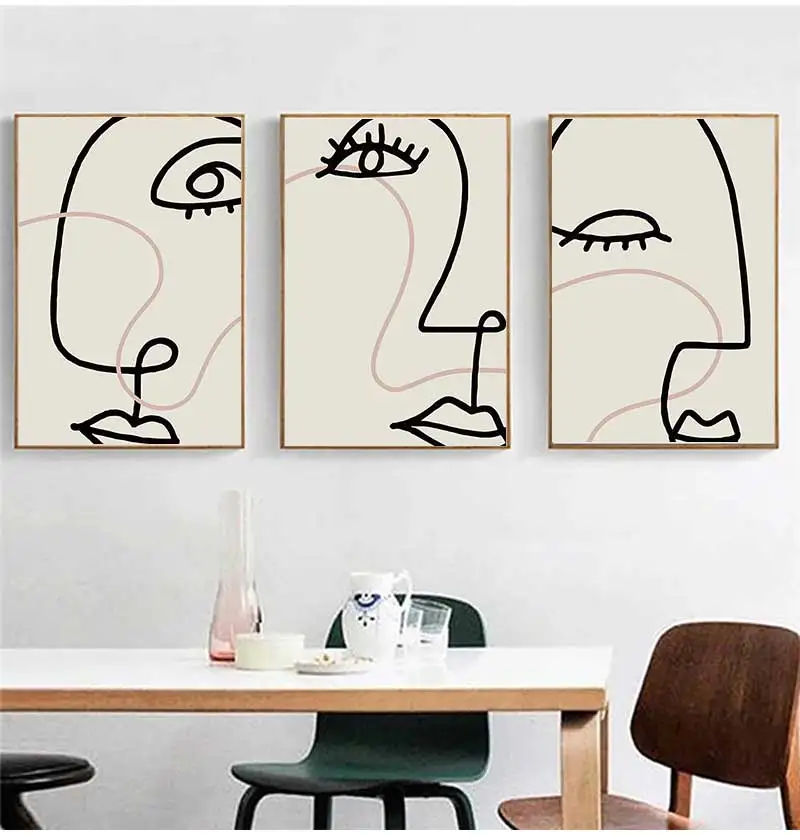 Human Face Curve Abstract Retro Posters and Prints Nordic Minimalist Canvas Painting Wall Art Pictures Home Decoration