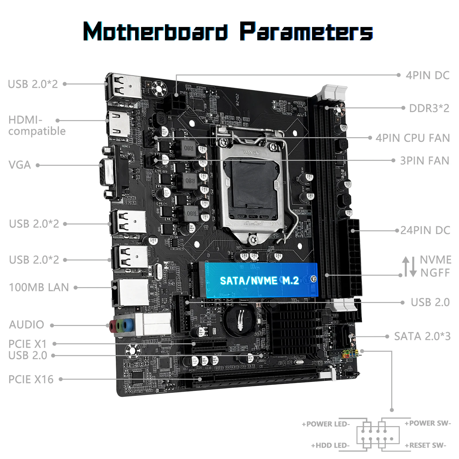 Imagem -02 - Placa-mãe Lga 1155 Ram Ddr3 Compatível com Cpu Intel Core 2ª e 3ª Geração Suporte M.2 Nvme Ssd Vga Hdmi Machinist-h61c