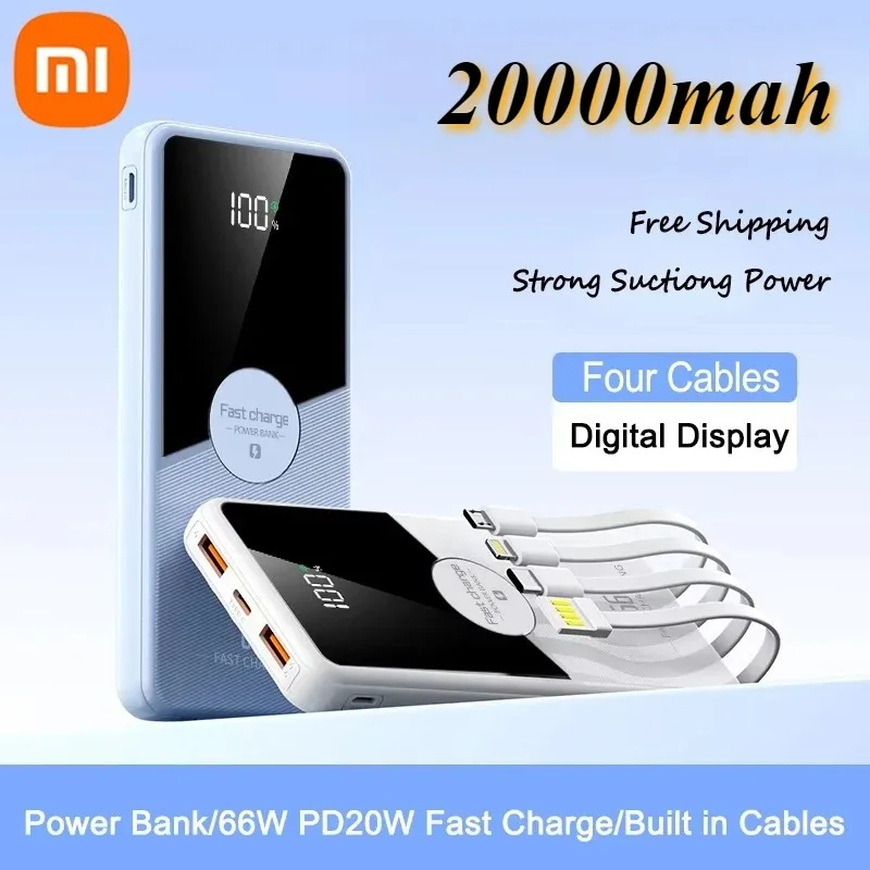 

New Xiaomi 66W 20000mAh Large Capacity Power Bank with 4 Cables Fast Charging Portable Battery Charger for IPhone Samsung Huawei