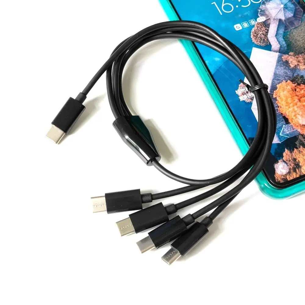 متعدد في 1 سحب واحد أربعة خط شحن سلك إمداد الطاقة USB إلى 4 منافذ نوع C كابل شاحن كابل نوع C إلى 4 نوع C سلك