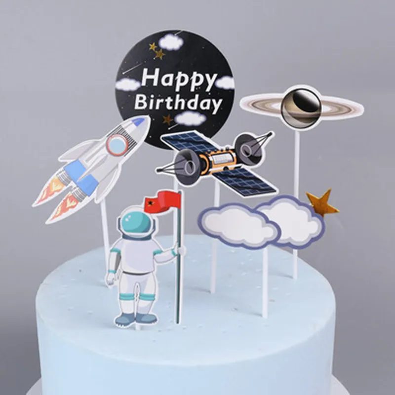 Outer Space Astronaut Space Cake Toppers Rocket Planet Cake Decoration Fun Decorations for Birthday Party DIYCake Decoration Set