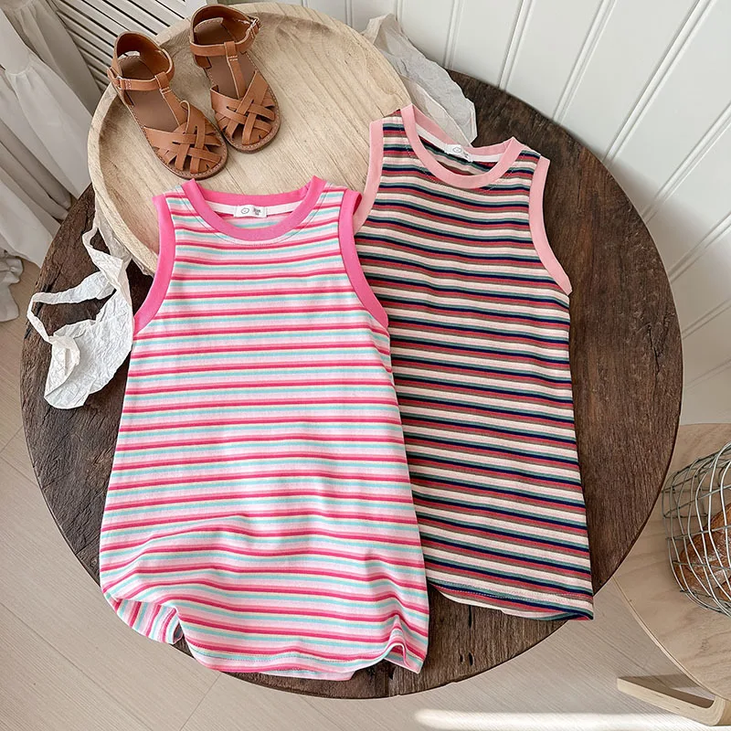 Girls Vest Skirt Summer New Foreign Style Children's Striped Bottoming Skirt Little Girl Korean Version Sleeveless