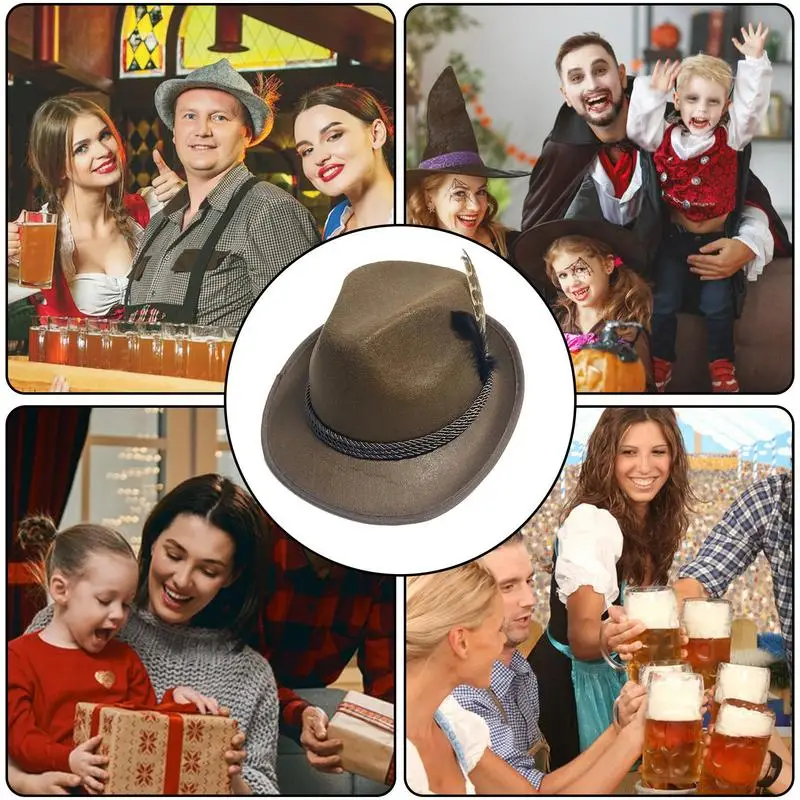 German Oktoberfest Fedora Unisex Panama Jazz Feather Felt Hat Munichs Beer Hats Halloween Costume Cosplay Caps Party Supplies