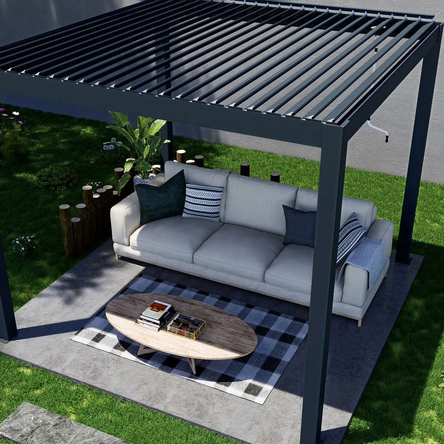 Modern PVC Bioclimatic Aluminum Alloy Pergola Waterproof LED TFT UV Protection Outdoor Garden Gazebo Louvered