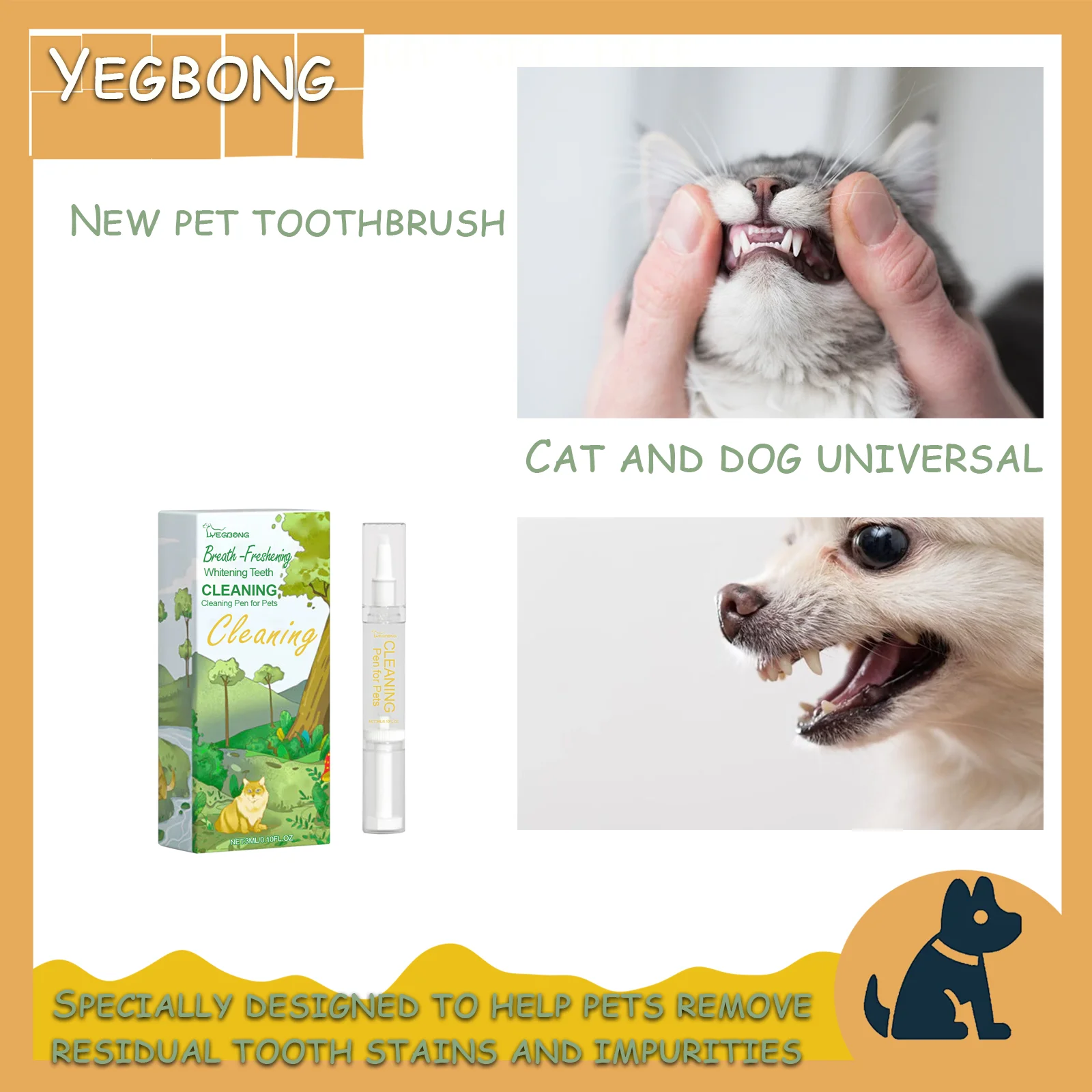 

Yegbong Pet Tooth Cleaning Pen - Gentle Plaque & Tartar Remover, Freshen Breath, Portable Dental Care for Dogs & Cats