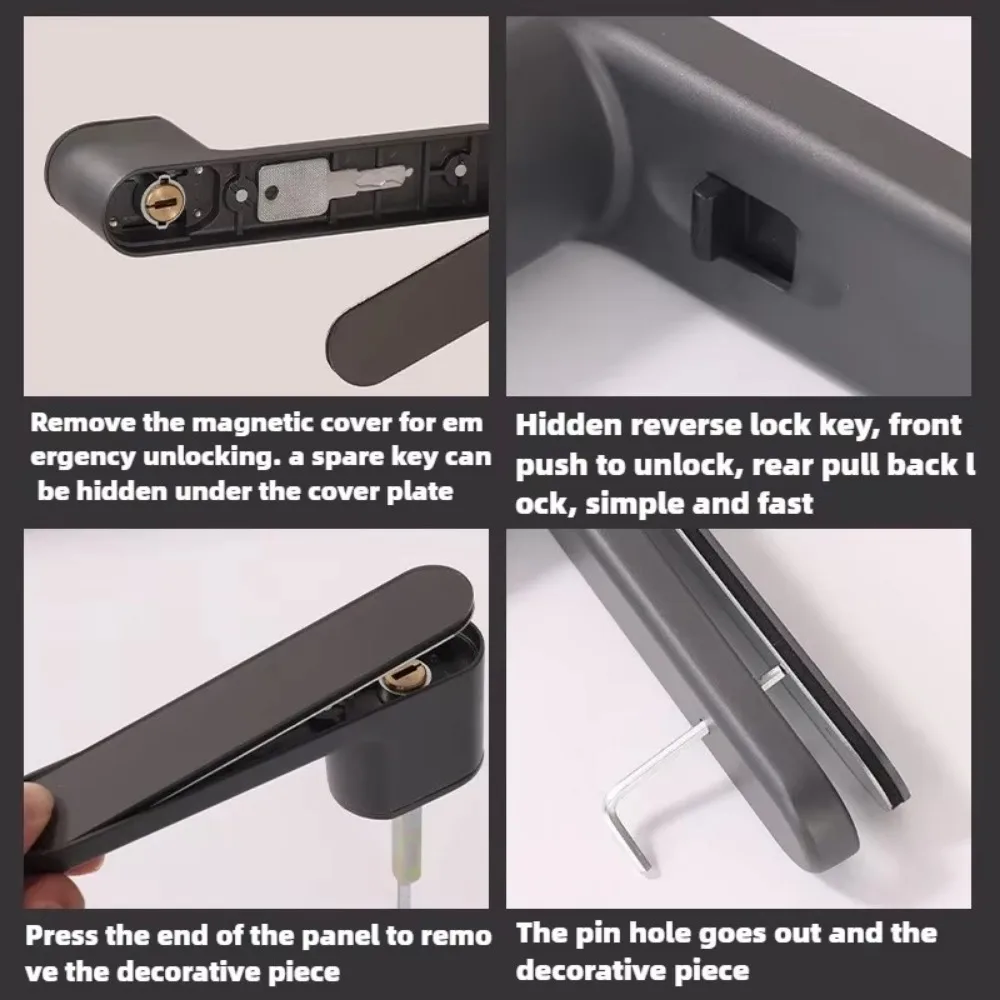 European Magnetic Door Lock One-word Handle Zinc Alloy Silent Door Lock Hidden Keyhole Ecological Door Lock For Bedroom Study