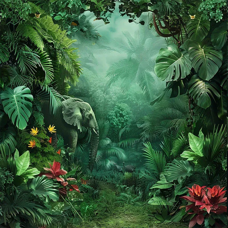 Mehofond Jungle Safari Animal Backdrop Kid Birthday Party Palm Leave Maternity Portrait Wild Forest Tiger Decor Photo Background