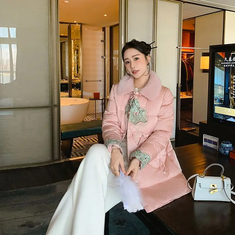 

Новая китайская хлопковая одежда среднего и длинного размера с вышивкой, куртки Guofeng, высококачественные куртки на хлопковой подкладке с дисковой пряжкой для студентов