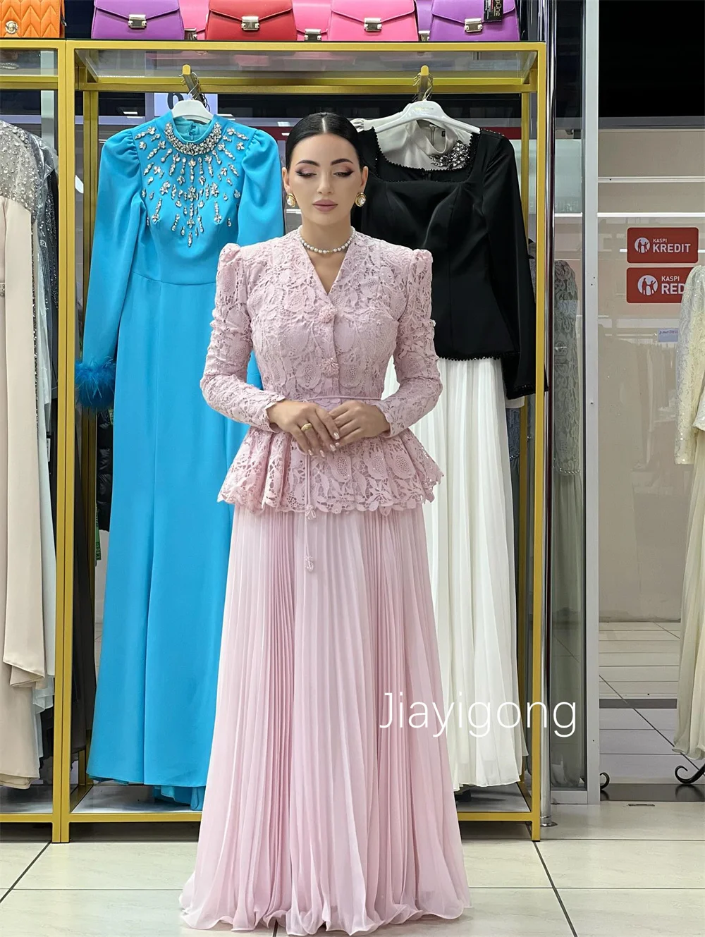 Customized Elegant Chiffon Button Pleat A-line V-neck Long Dresses Bespoke Occasion Quinceanera Chinese Style