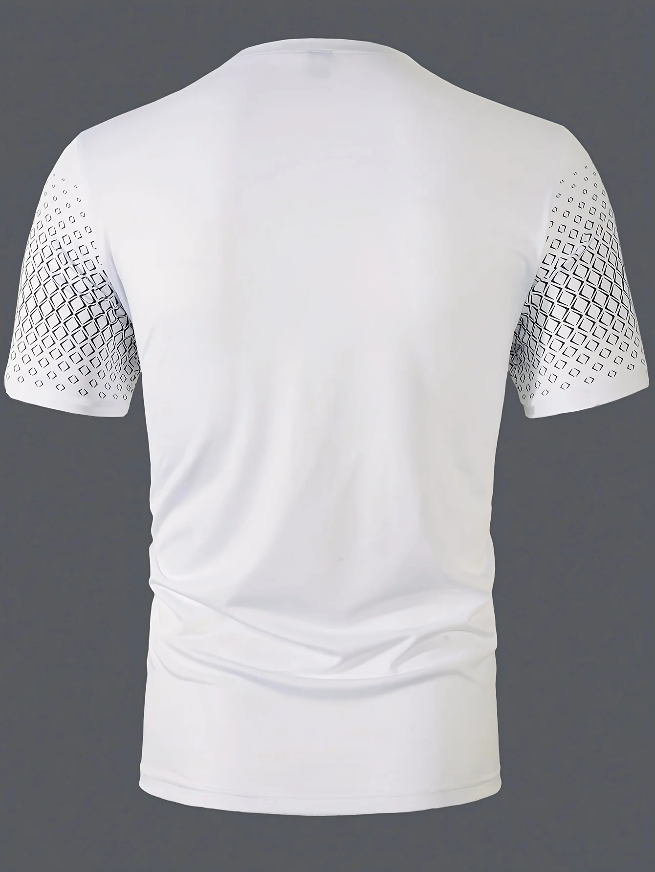 Men's gradient diamond shaped geometric printed round neck short sleeved T-shirt - European and American casual versatile white