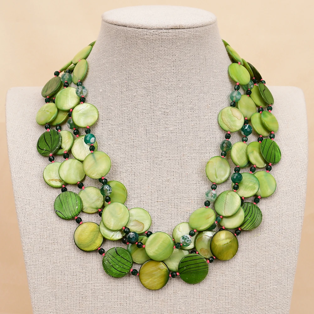 APDGG NO147 Handmade 4 Rows Natural Mix Stone Turquoise Shell Agate Gems Multi Strands Necklace