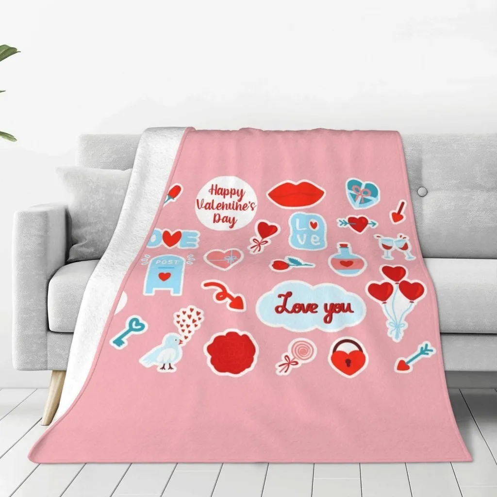 

Valentines Day Super Soft Blanket Romance Pink Holiday Travel Throw Blanket Winter Funny Design Flannel Bedspread Sofa Bed Cover