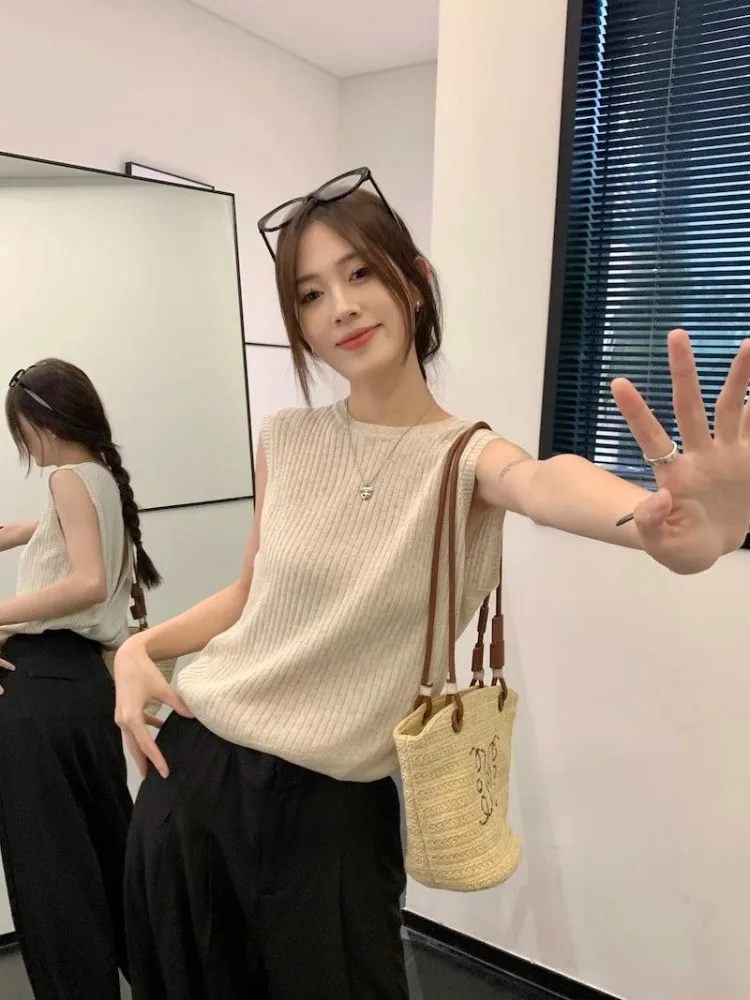 Sweater Vests Women Thin Summer Chic Vintage Elegant Comfortable O-neck Soft Simple Fashion Solid Mujer Office Ladies Harajuku