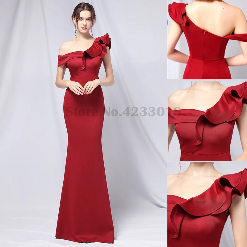 One-Line Shoulder Peplum Prom Dress Fashion Party Long Elegant Temperament Show Thin Sexy Bag Buttock Fishtail Vestidos