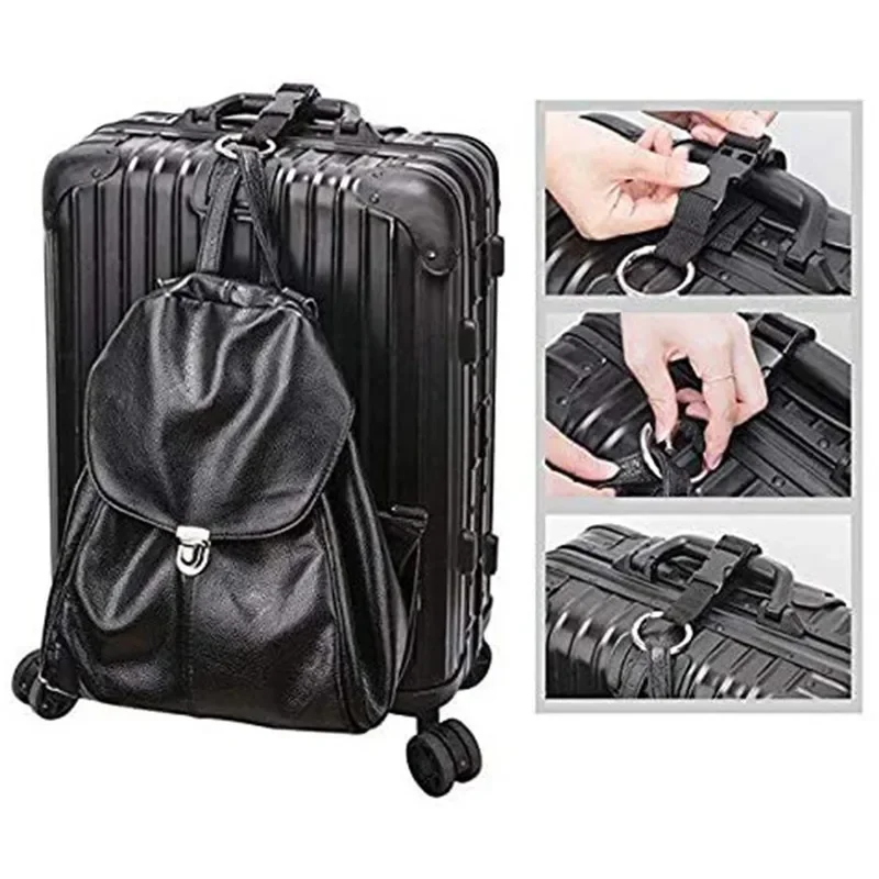 Borsa da appendere per valigia portatile in nylon nero da viaggio per le vacanze con cinturino con fibbia da trekking in lega di zinco con cinturino con gancio esterno