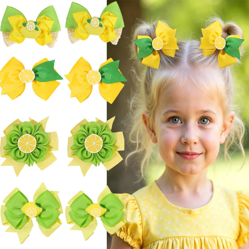 36-pinces-a-cheveux-pour-bebes-filles-avec-nœuds-en-ruban-gros-grain-breloques-citron-et-longues-pampilles-accessoires-de-coiffure-scintillants-pour-enfants
