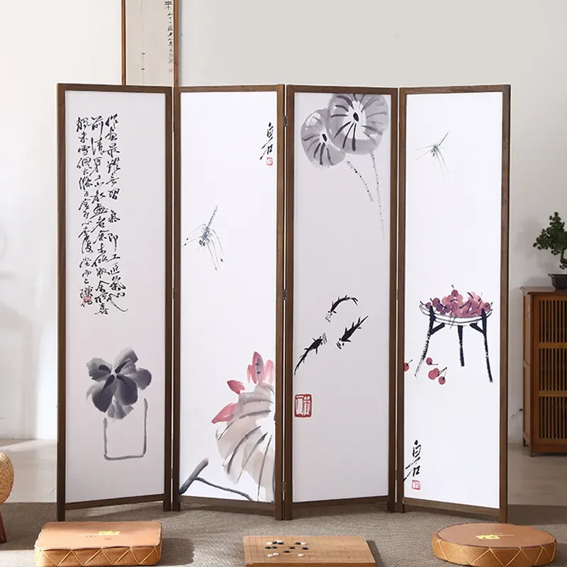 Screen Paulownia Furniture Oil Canvas Painting Modern Home Hotel Office Tea Room Partition Manufacturer Screen Partition