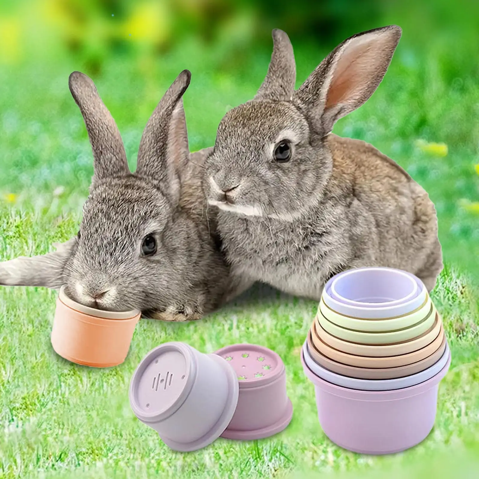 8 Uds. De tazas apilables de conejos multicolores, animales pequeños, juguetes anidados de plástico reutilizables para conejitos, hámster, Chinchillas, conejillos de indias