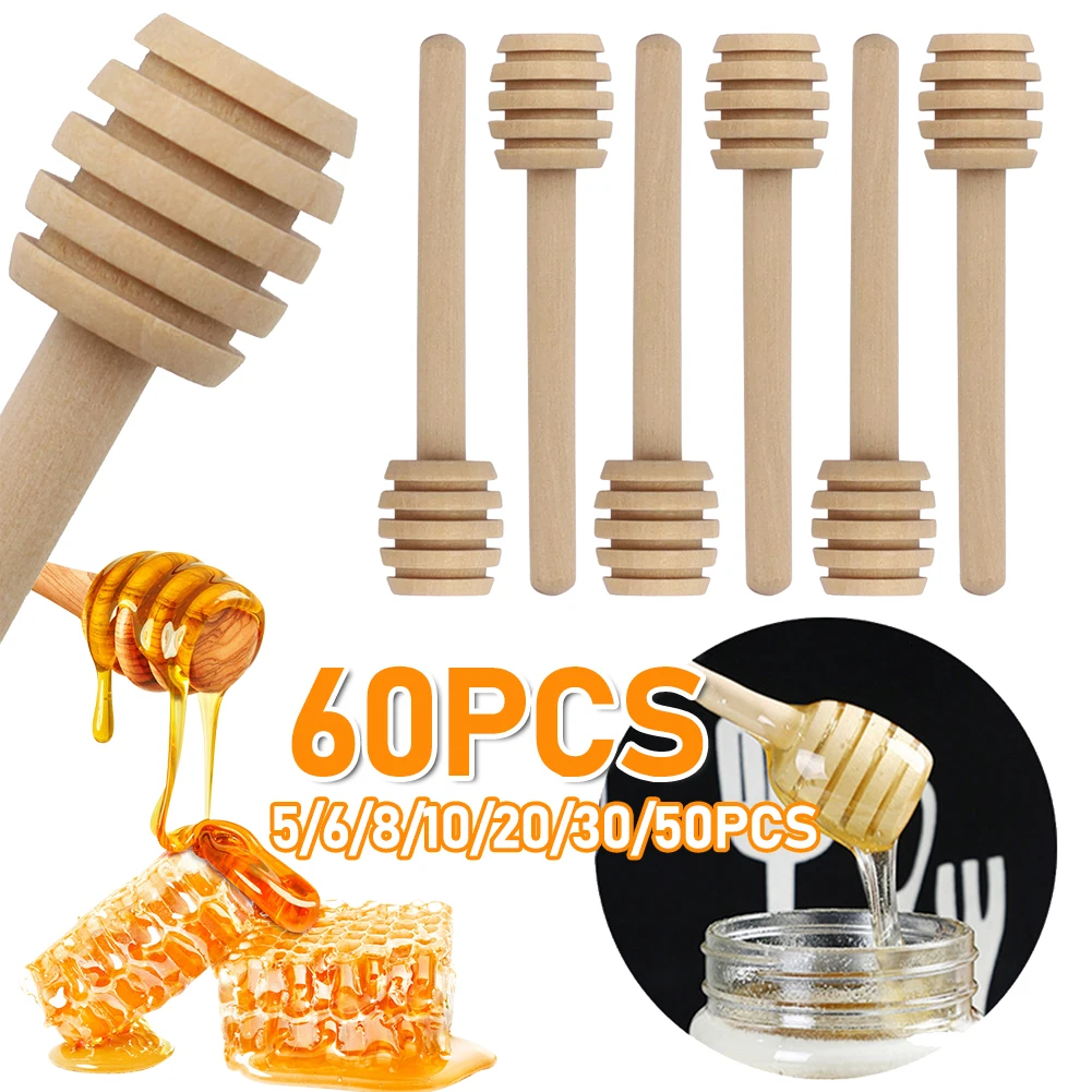 60-1PCS Wooden Honey Dipper Stick Honey Stirrers Small Honey Spoon Sticks Long Handle Honey Spoon Dispense Drizzle Honey