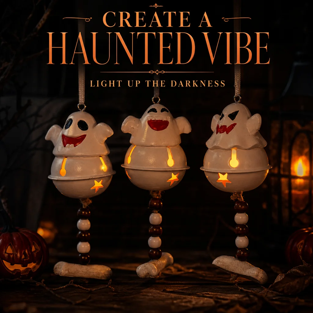 Halloween Decorations Creative Fun Resin Ghost Bell Wind Chime Hanging Ornament Halloween Door Hanging