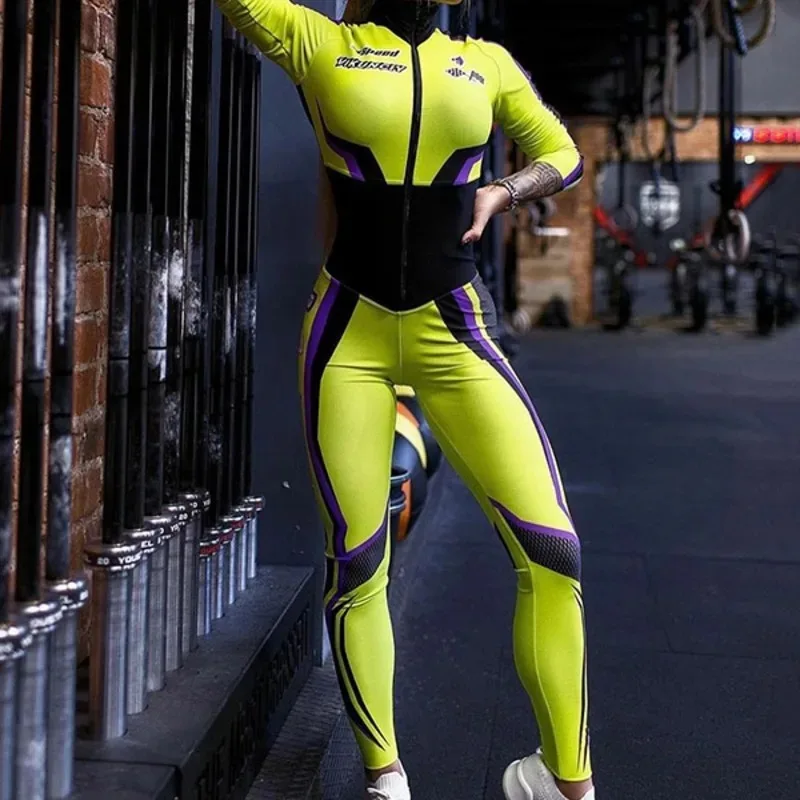 المرأة ضيقة بذلة 2025 سباق نمط سحاب مطبوع الوقوف طوق كم طويل يغطي الرجل ملابس رياضية امرأة الصالة الرياضية اليوغا 91276